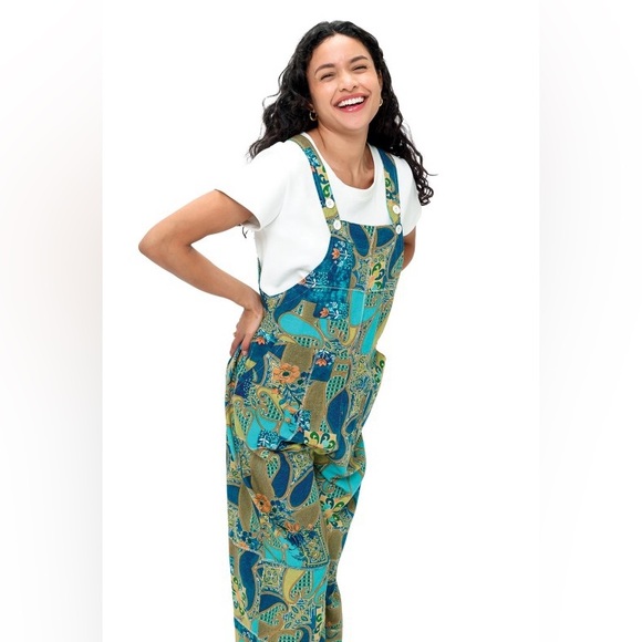 Overall Boho Vibrant Floral Patchwork|Teal - Picture 3 of 4